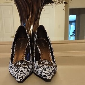 BCBG Brown and White Patterned Heels